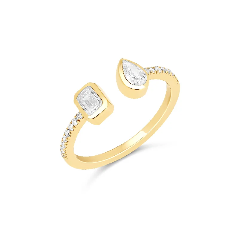 Simple Gold Wedding Ring-Multishape Diamond Bezels Statement Pave Cuff Ring