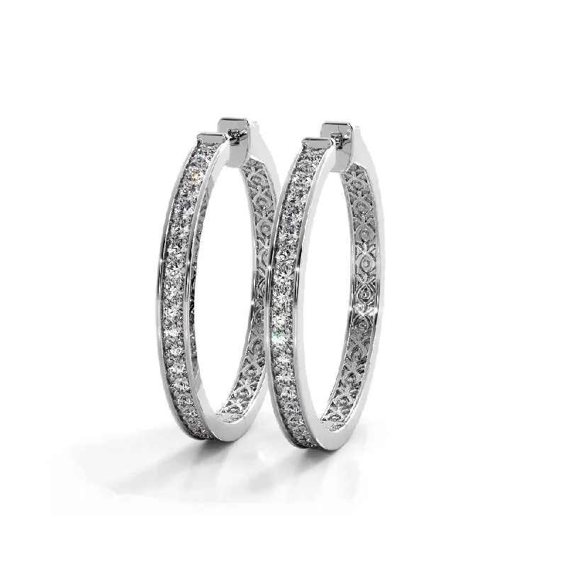 Hoop Earrings for Everyday-1.32 ctw. Round Diamond Medium Hoop Earrings