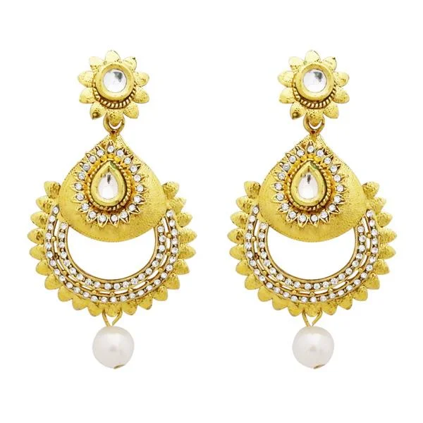 Crystal Drop Earrings-Jheel Austrian Stone And Kundan Pearl Drop Dangler Earrings - 2900207B