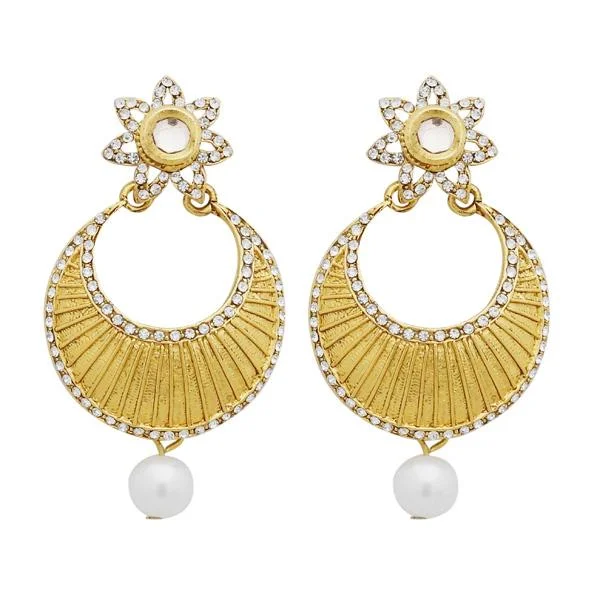 Glamorous Stud Earrings-Jheel Austrian Stone Gold Plated Pearl Drop Dangler Earrings - 2900201B