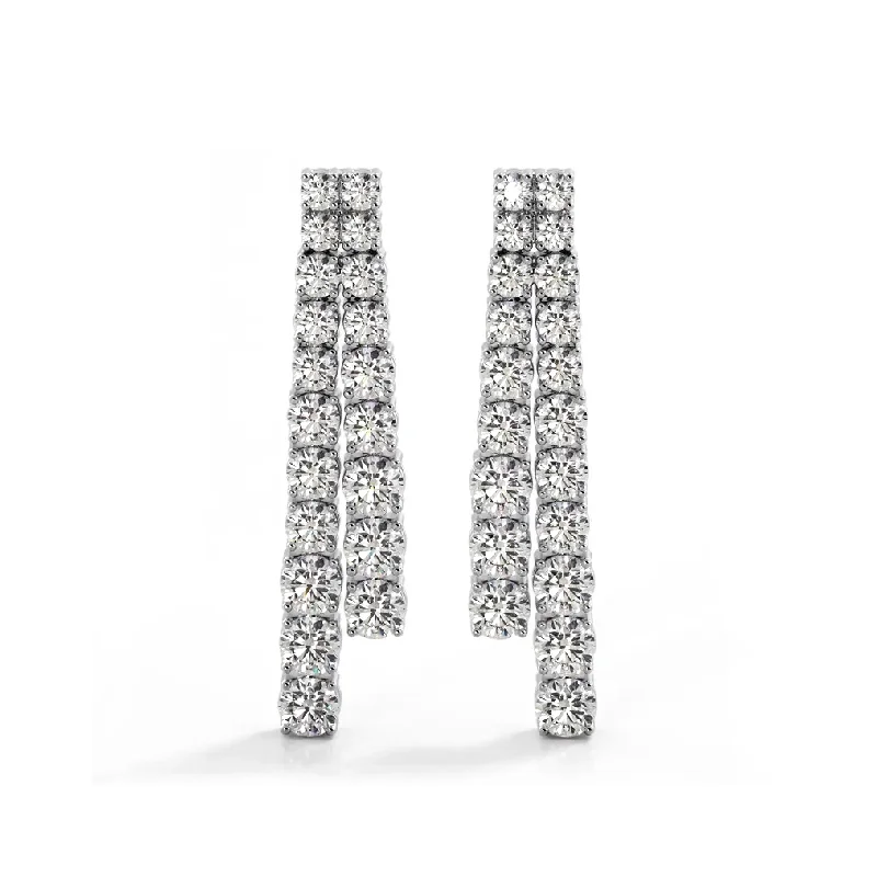 Glamorous Stud Earrings-2.50 ctw. Graduated Round Diamond Two Row Drop Earrings