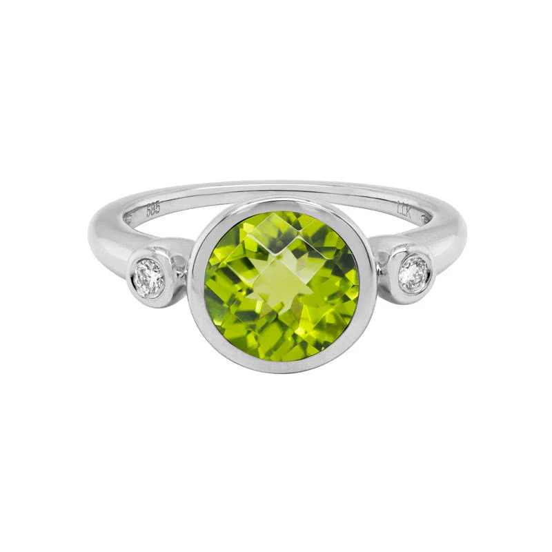 Silver Heart Ring-Bezel Set Peridot Ring