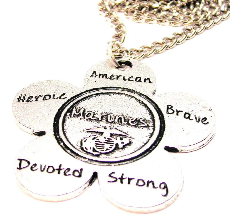 Silver Chain Necklace-The Marines Flower Large Single Charm Necklace