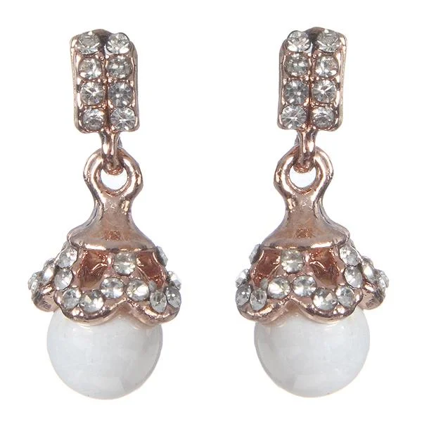 Large Pearl Earrings-Urbana White Austrian Stone Gold Plated Earrings - 1306856