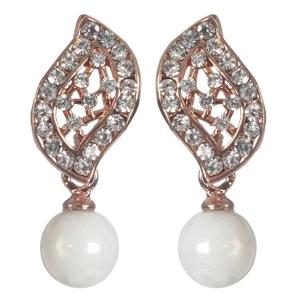 Long Silver Earrings-Urbana Glass Pearl  Rose Gold Plated Dangler Earrings - 1306850