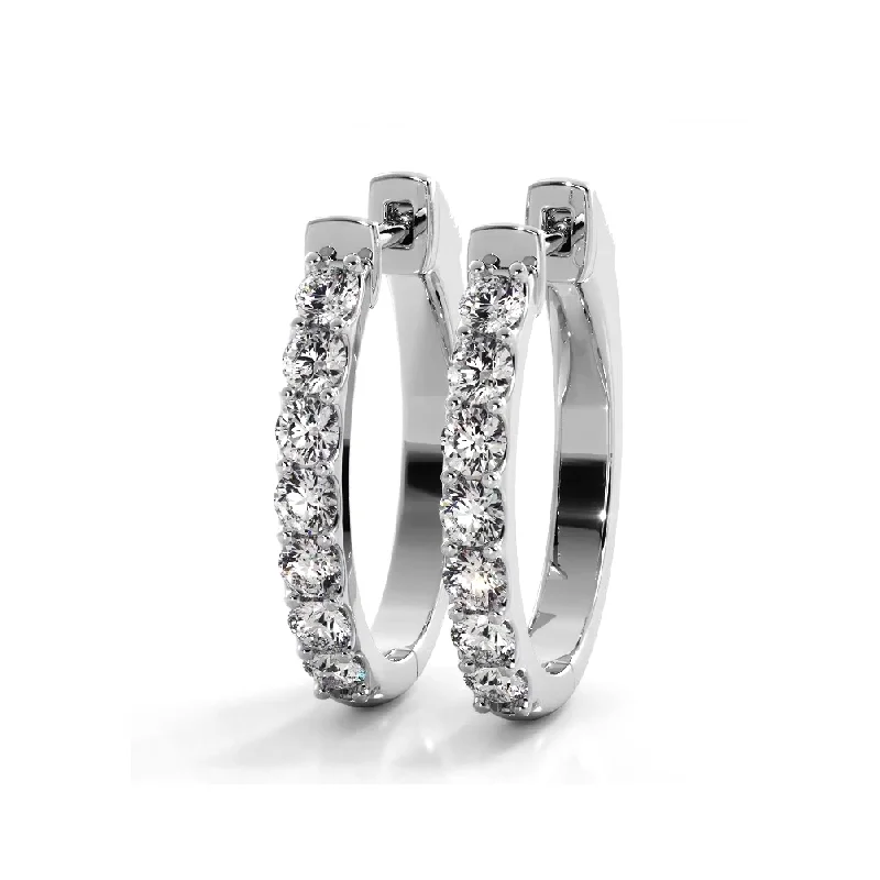 Chunky Earrings-1.0 ctw. Diamond Hoop Earrings Classic Shared Prong Design