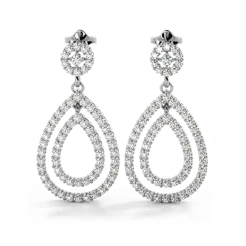 Custom Made Earrings-1.0 ctw. Diamond Double Teardrop Dangle Earrings