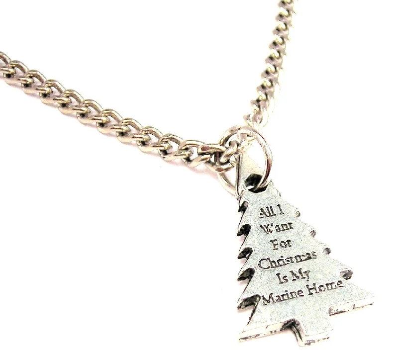 Rose Gold Necklace for Women-All I Want For Christmas Is My Marine Home Single Charm Necklace