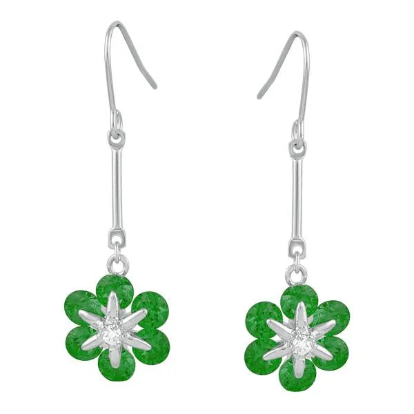 Swarovski Crystal Earrings-Kriaa Green Austrian Stone Silver Plated Dangler Earrings - 1309106C