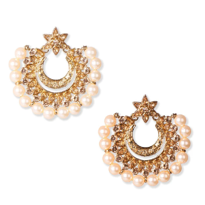 Wedding Earrings for Bride-Shreeji Brown Stone And Kundan Gold Plated Dangler Earrings