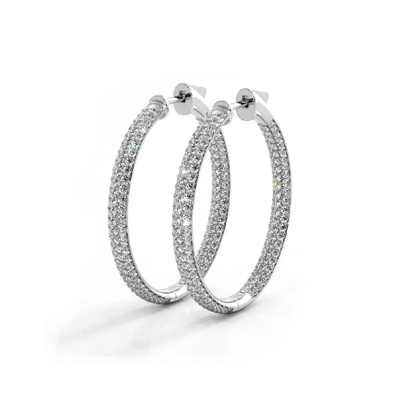 Swaying Earrings-2.5 ctw. Triple Row Inside Out Pave Diamond Hoop Earrings Dome Style