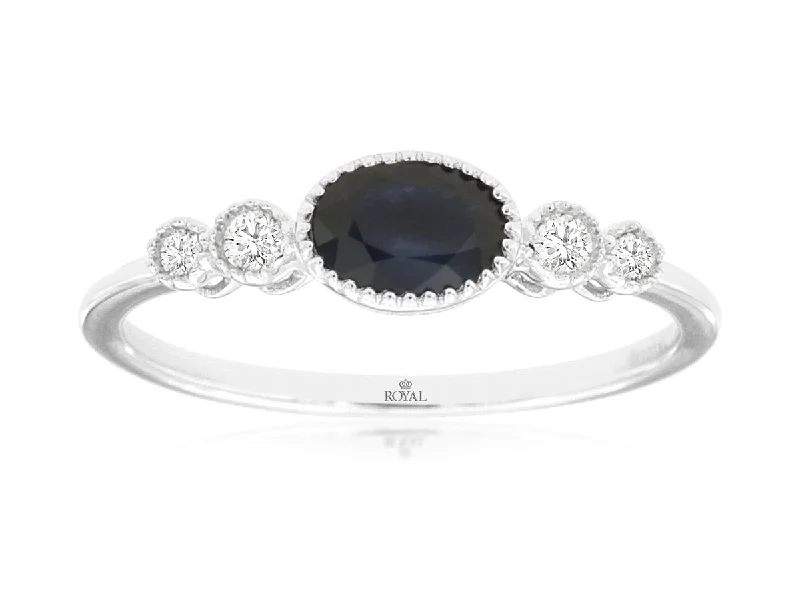 Wedding Ring with Diamonds-Oval Sapphire Ring with Diamond Accents