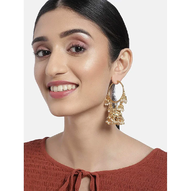 Bohemian Earrings-Etnico Golden Metal Gold Plated and Pearl Jhumki Earrings for Women and Girls(E2849)