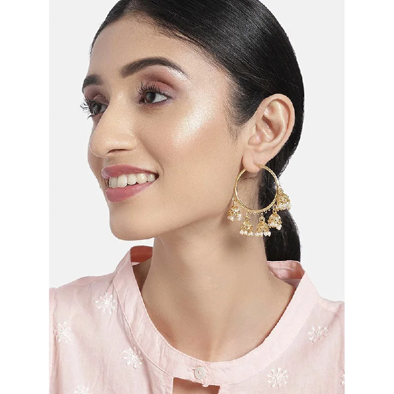 Lightweight Stud Earrings-Etnico Metal Gold Plated and Pearl Jhumki Earrings for Women (Gold) E2848