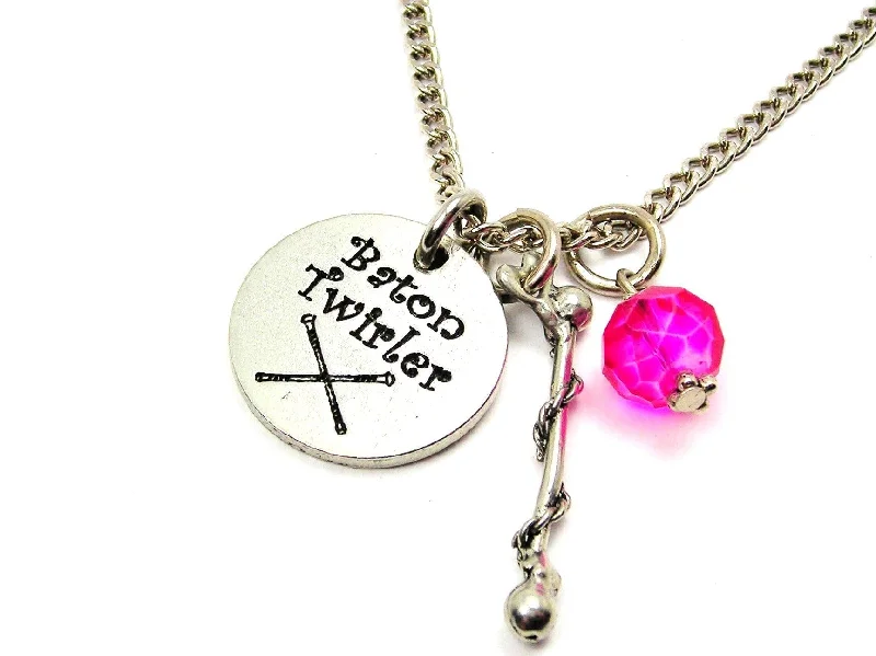 Custom Pendant Necklace-Baton Twirler With Baton Necklace With Crystal Accent