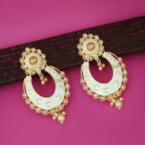 Luxury Gold Earrings-Kriaa Green Meenakari Kundan Dangler Earrings - 1316327G