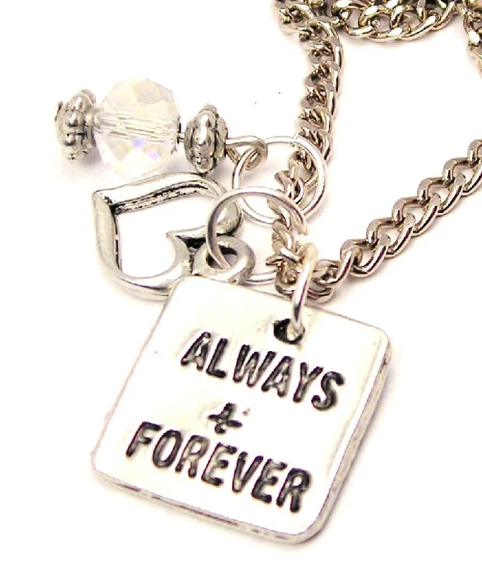 Fashionable Name Necklace-Always And Forever Square Necklace with Small Heart