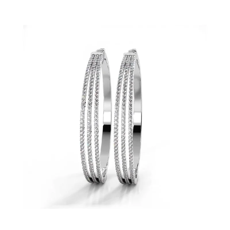 Geometric Earrings for Women-2.50 ctw. Large Three Row Diamond Hoop Earrings