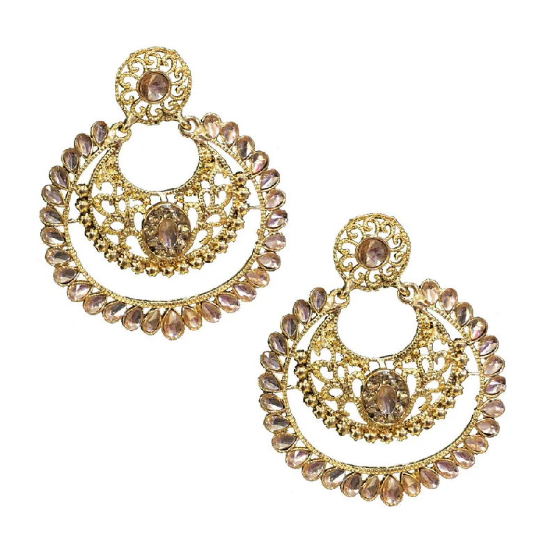 Vintage Silver Earrings-Shreeji Brown Kundan Gold Plated Dangler Earrings