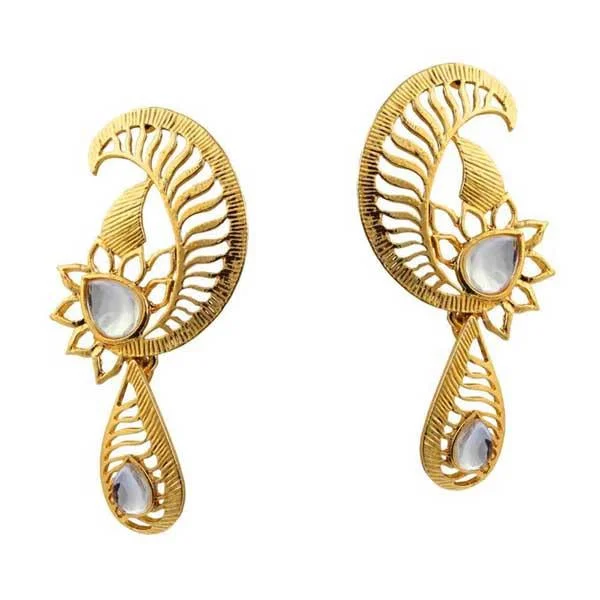 Gold Hoop Earrings-Kriaa Kundan Gold Plated Dangler Earrings - 1305026