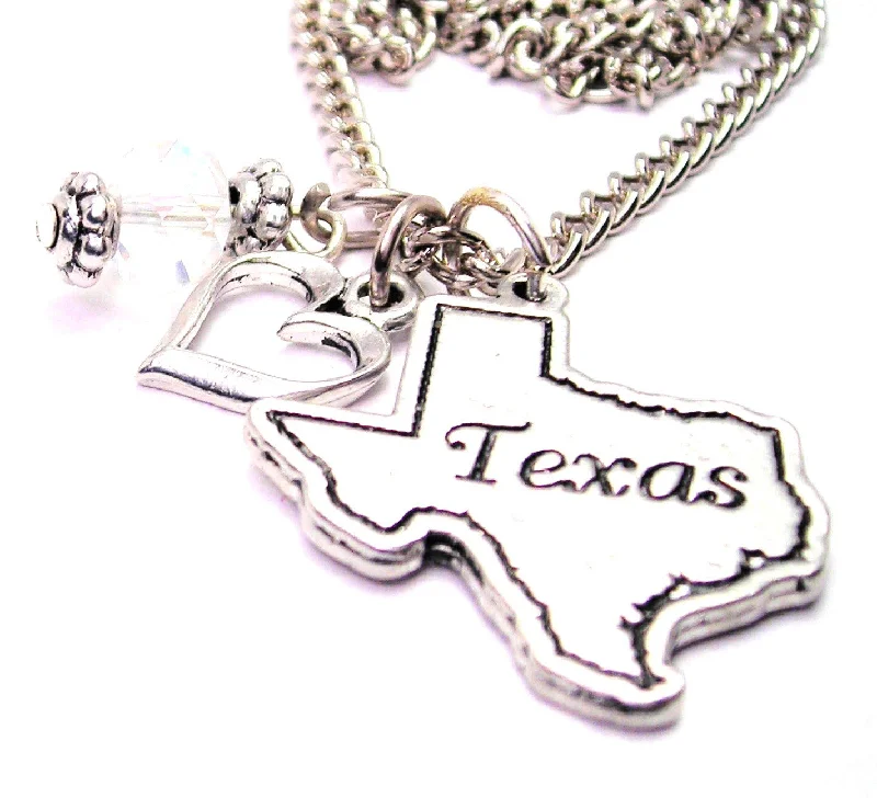 Sterling Silver Pendant Necklace-Texas State Necklace with Small Heart