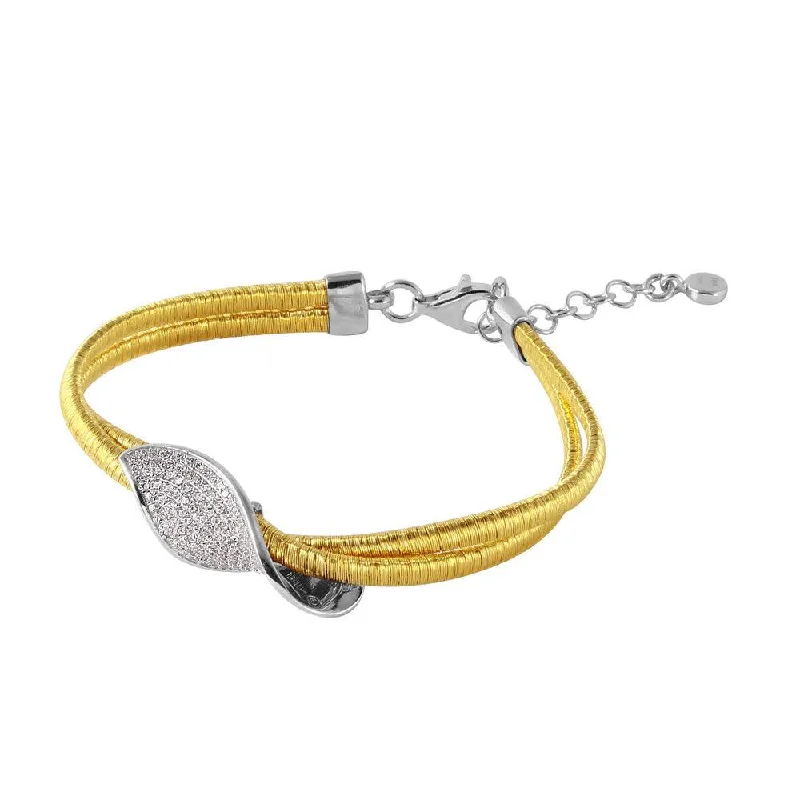 Leather Bracelets for Couples-Silver 925 Gold Plated Italian Bracelet With Micro Pave CZ Curved Accent - ITB00206GP-RH