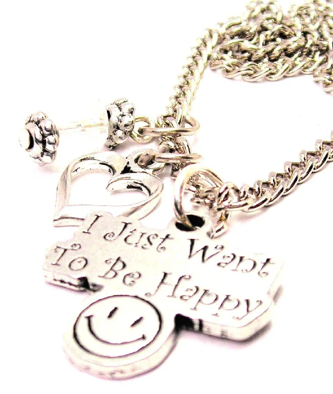 Gold Necklace for Everyday Wear-I Just Want To Be Happy Necklace with Small Heart