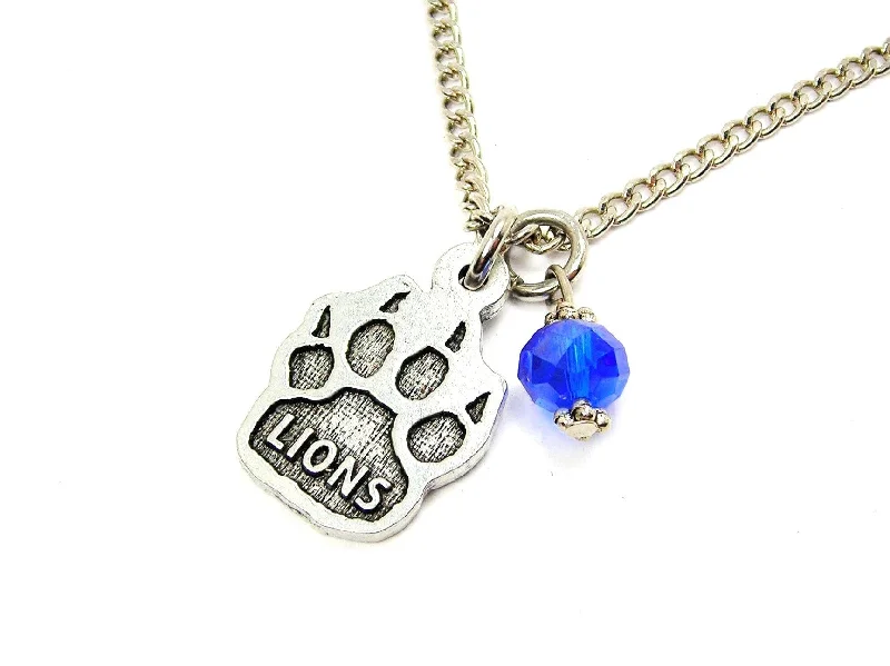 Boho Style Necklace-Lions Mascot Paw Print Necklace with Crystal Accent