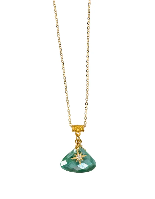 Simple Gold Chain Necklace-Simms Adjustable Pendant in Green Moonstone