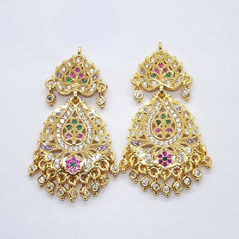 Gemstone Dangle Earrings-Raiyaraj Gold Plated American Diamond Micro Plating Pack of 3 Dangler Designer Earrings