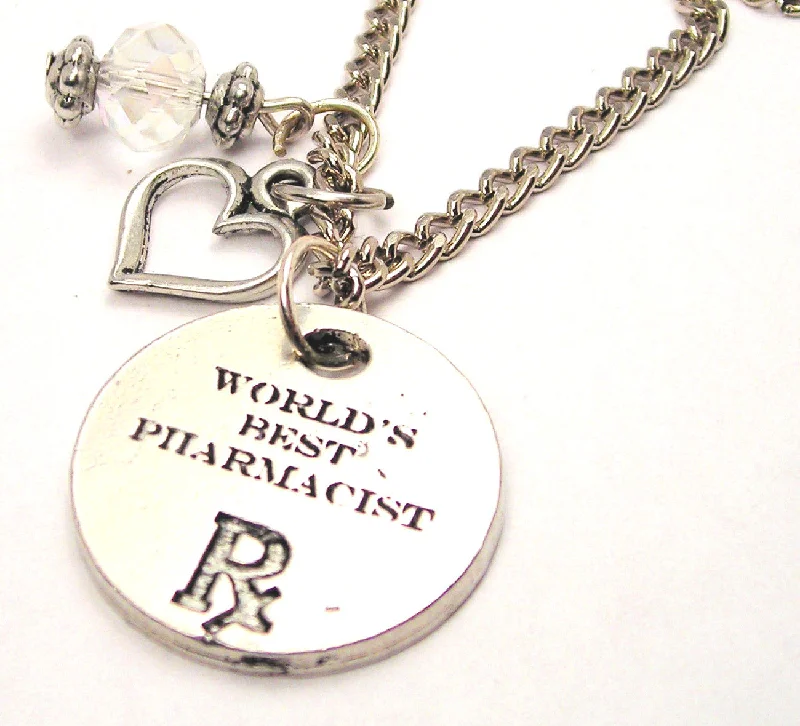 Personalized Necklace for Gift-Worlds Best Pharmacist Necklace with Small Heart