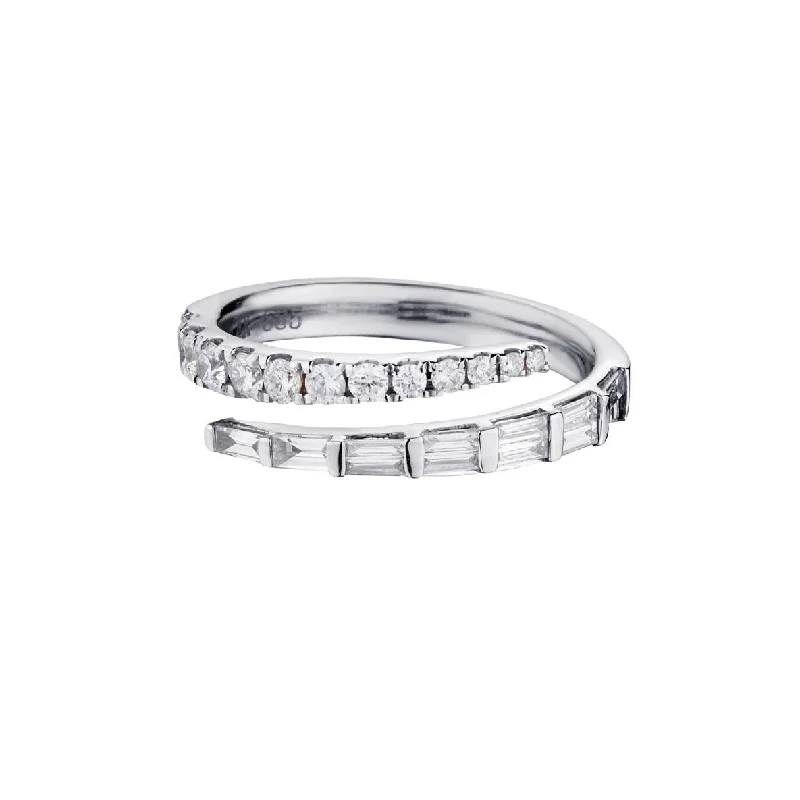 Elegant Platinum Engagement Ring-CROSSOVER BAGUETTE & ROUND DIAMOND PINKY RING