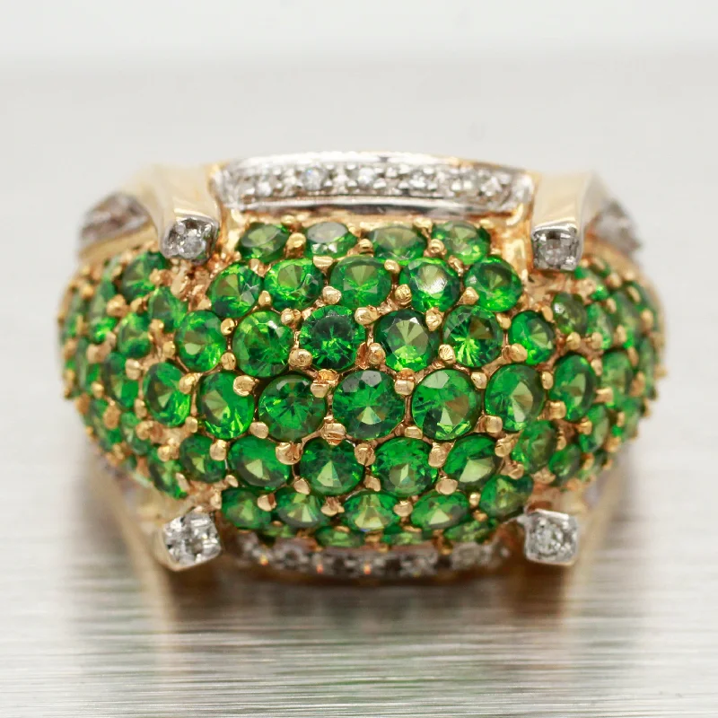 Gold Wedding Ring with Engraving-John C Rinker Tsavorite Cluster Band -  14k Yellow Gold JCR Ring