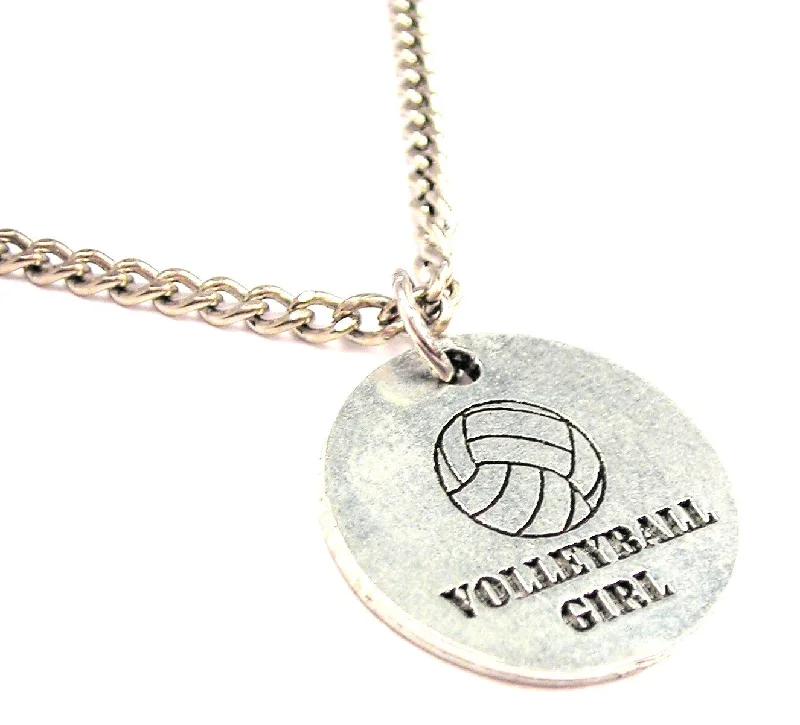 Custom Birthstone Necklace-Volleyball Girl Circle Single Charm Necklace