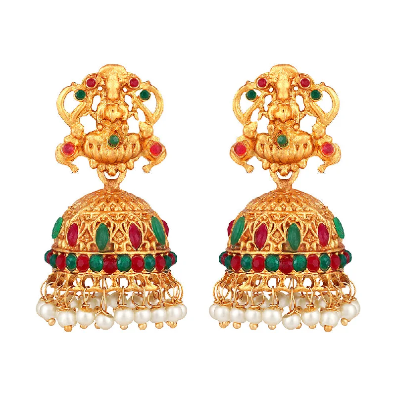 Large Gem Earrings-Shrishti Fashion Traditional Laxmi Design Gold Plated Jhumki Earring For Women