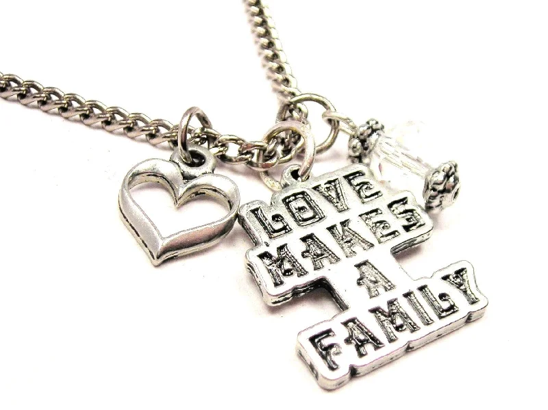 Simple Gold Chain Necklace-Love Makes A Family Heart And Crystal Necklace