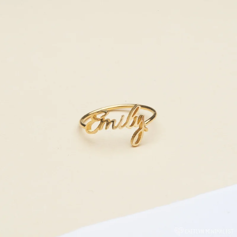 Yellow Gold Wedding Ring-Grace Script Name Ring