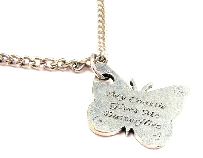 Wedding Necklace for Bridesmaids-My Coastie Gives Me Butterflies Single Charm Necklace