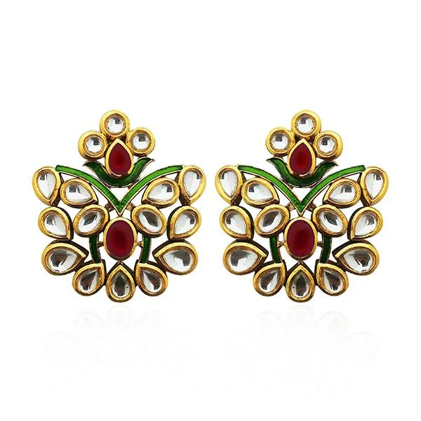 Minimalist Earrings-Kriaa Maroon Stone Kundan Dangler Earrings - 1306317A