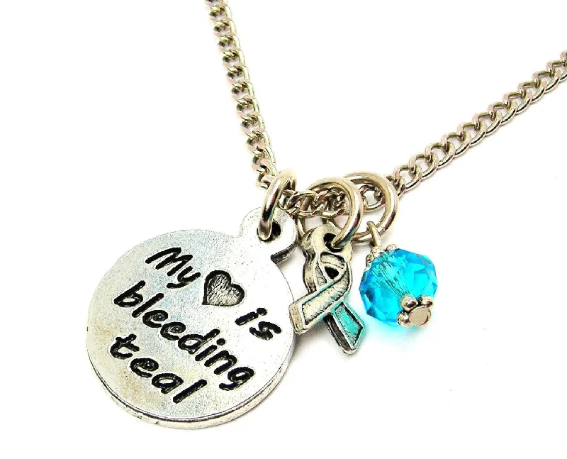 Luxury Chain Necklace for Women-My Heart is Bleeding Teal with Awareness Ribbon Necklace