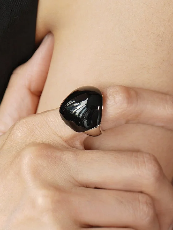 Men's Signet Ring-S925 Sterling Silver Irregular Black Onyx Wide Rings