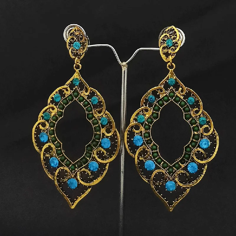 Chic Dangle Earrings-Kriaa Gold Plated Blue & Green Austrian Stone Dangler earrings