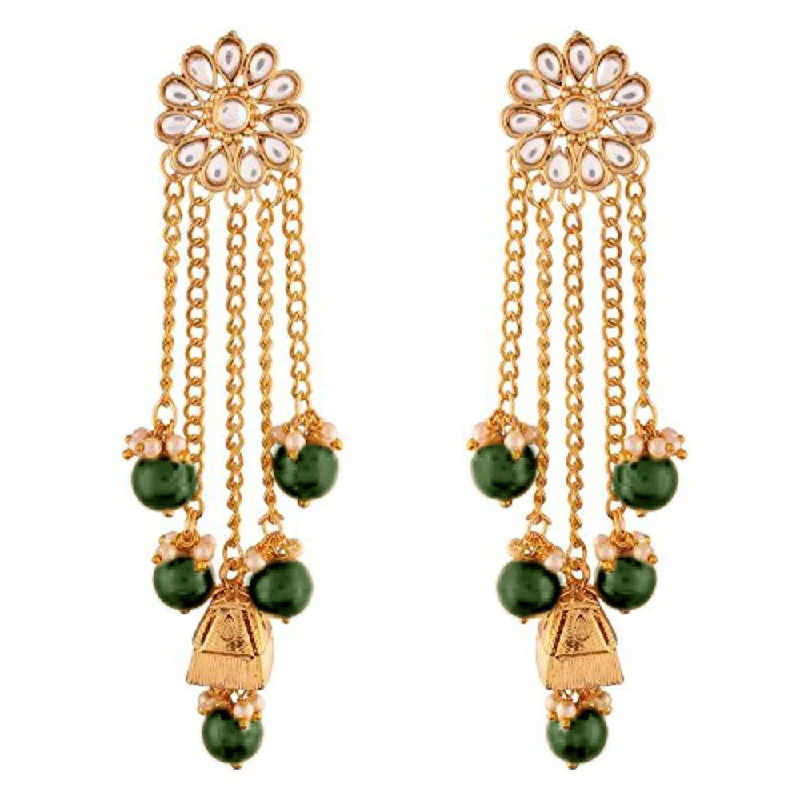 Gemstone Stud Earrings-Etnico 18K Gold Plated Traditional Kundan & Pearl Studded Earring Set for Women/Girls (E2606G)