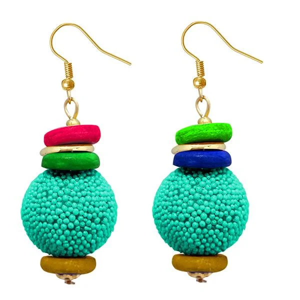 Minimalist Drop Earrings-Tip Top Fashions Gold Plated Green Beads Dangler Earrings - 1308361B