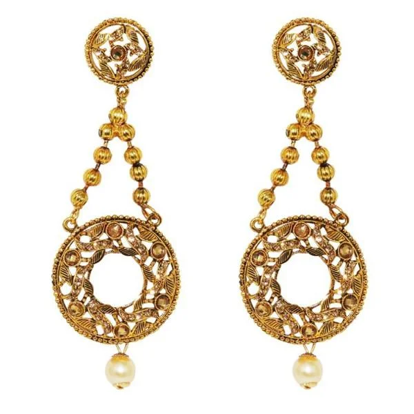 Statement Earrings for Evening-Kriaa Brown Austrian Stone Dangler Earrings - 1309618