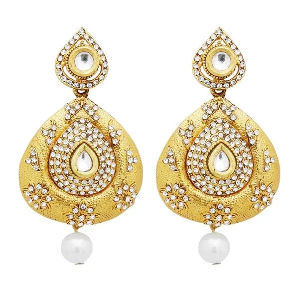 Artistic Earrings-Jheel Austrian Stone Gold Plated Pearl Drop Dangler Earrings - 2900249B