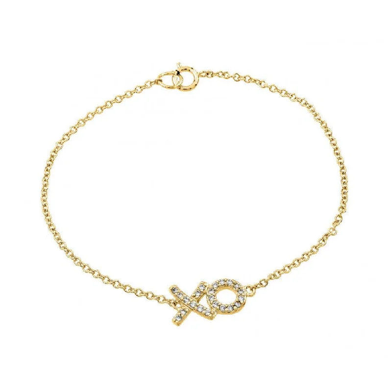 Luxury Stackable Bracelets-Silver 925 Gold Plated XO CZ Bracelet - BGB00190GP