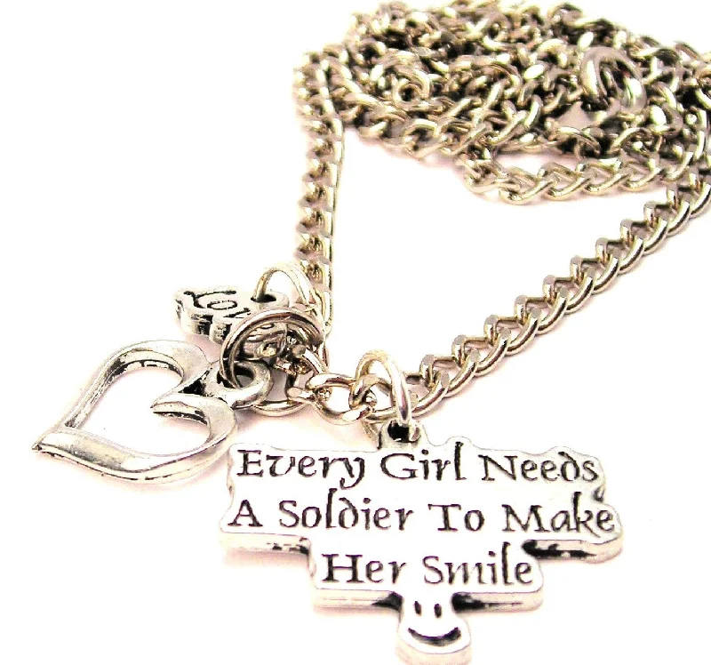 Custom Birthstone Necklace-Every Girl Needs A Soldier To Make Her Smile Little Love Necklace