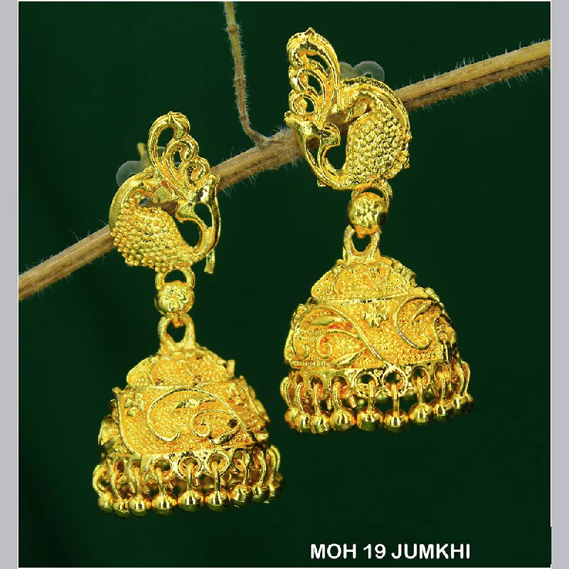 Gold Earrings with Gemstones-Mahavir Dye Gold Jhumki Earrings