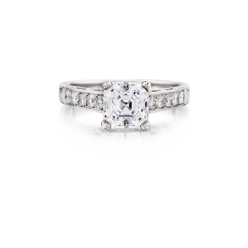 Gold Engagement Ring-Square Emerald Cut Diamond Ring